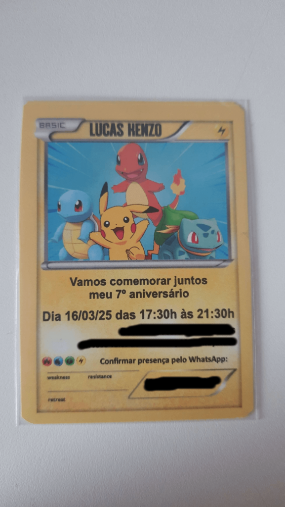 My brother received a party invite as a pokemon card