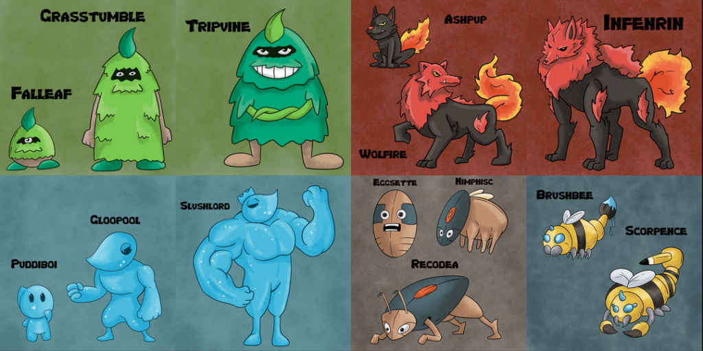 153 Fakemon made by an artist with a basic level knowledge of Pokemon