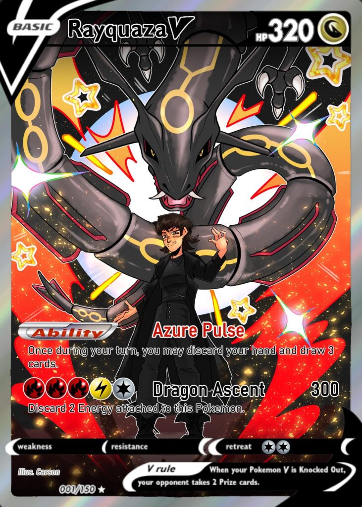 Tried my hand at a custom Rayquaza card, it was a gift so I wanted to make it special! What do yall think??