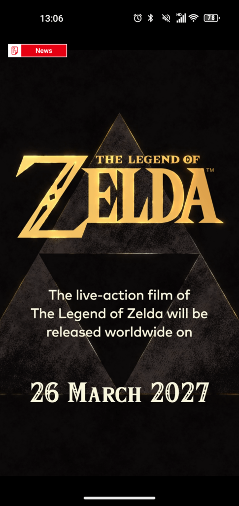 [Nintendo Today!] The live-action film of the Legend of Zelda will be released world wide on 26 March 2027