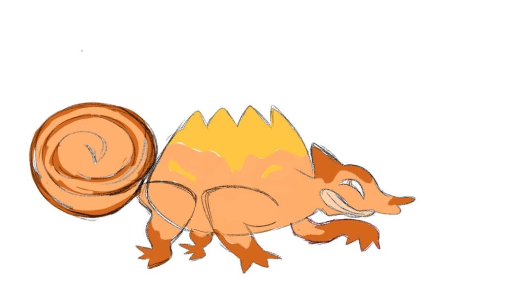 Concept art for the evolution of my fakemon (any suggestions ?)