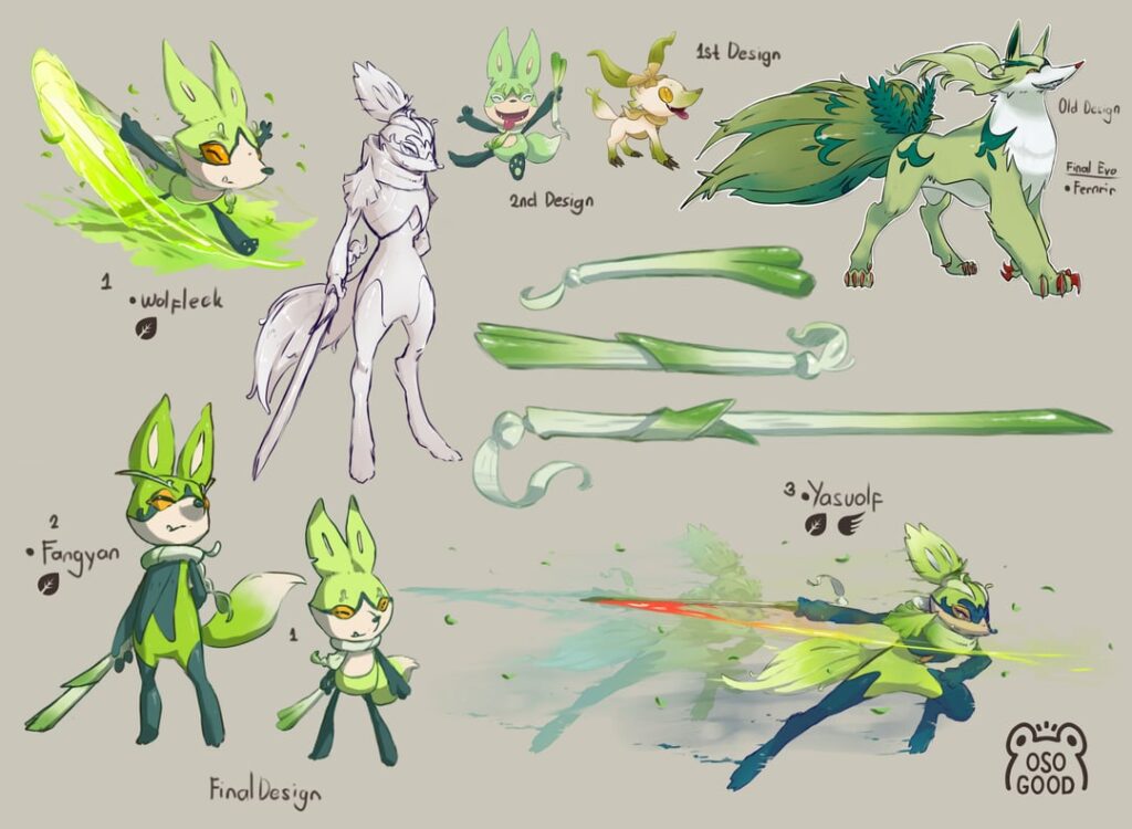 Maharlika Region's Grass type Starter Evolution line, Official and Concept design