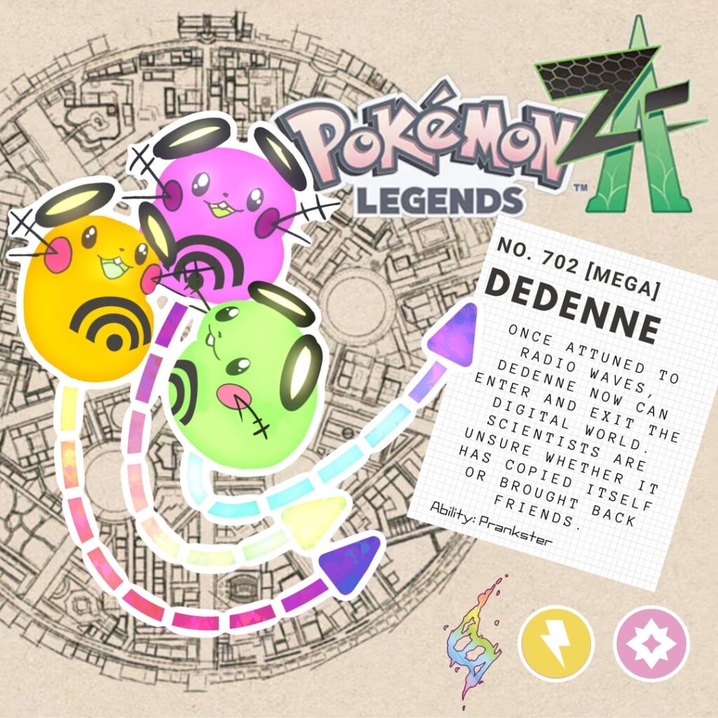 Mega Dedenne based on votes. It was a challenge as he's so little and simple. I wanted to extent the idea of his antenna motif as well as lean into the fairy typing to separate from other pikaclones. I hope you like the direction I took it and will vote in the comments on next mega!