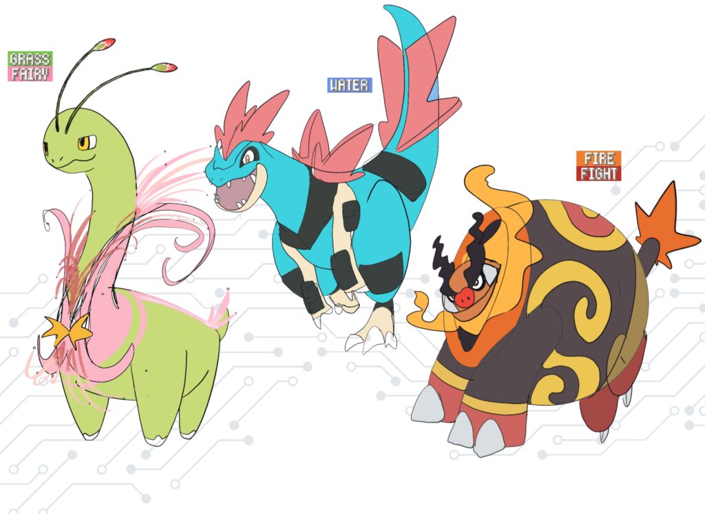 Mega-Evo Concepts for new starter set. Would love some feedback before making final drafts! Sundew plant, a Spinosaurus and a cannon. Abilities? Types? Etc.