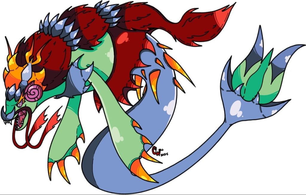 The dragon/water type Popplio line is complete! Made Primarina a bit too overdesigned, so maybe it would make more sense as a past-paradox?