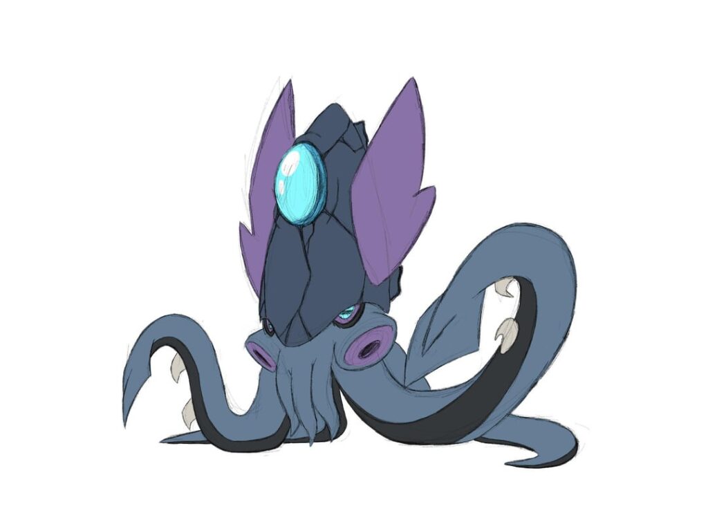 Redesigned one of my oldest starter Fakemon. It’s new name is Kyrrkracken.