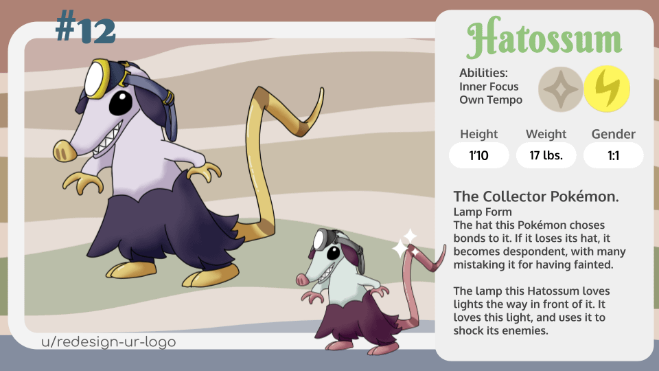 Day 14 of posting Fakemon from my region. I'm gonna take posting slow, rushing kills my mood. Here's the Lamp Form of Hatossum!