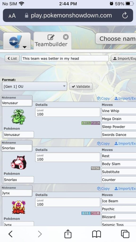 im gonna play some pokemon showdown gen 1 OU please tell me if this party is good