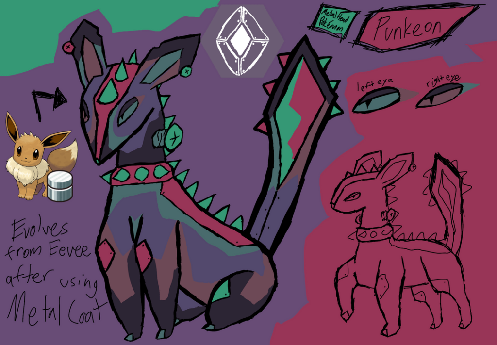 I was making a Steel Type eeveelutoom and thought, “What if it was themed after metal music?”