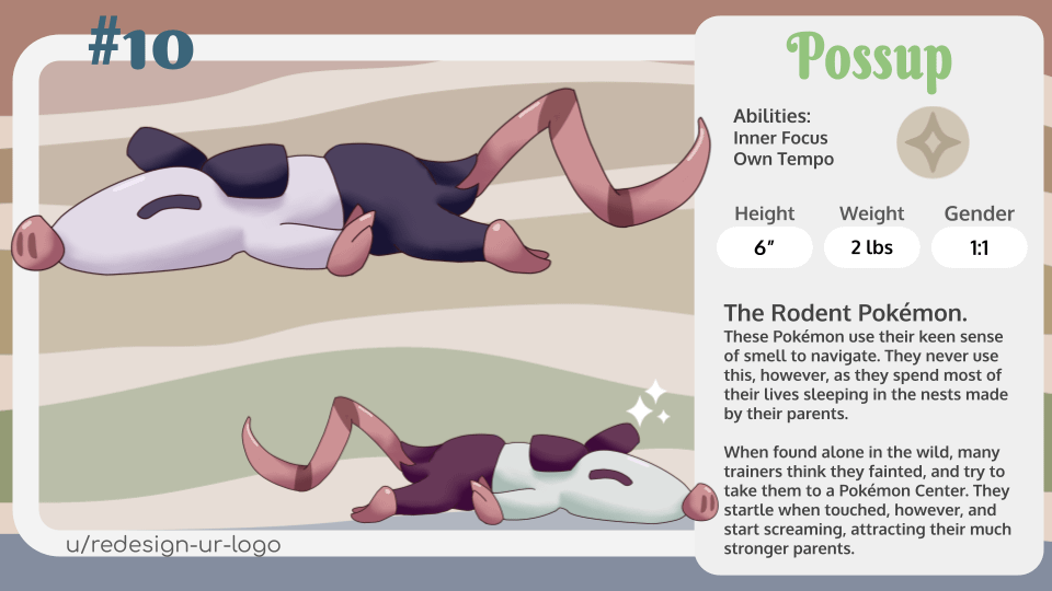 Day 10 of posting Fakemon from my region, Istora! The Rodent Pokemon, Possup!