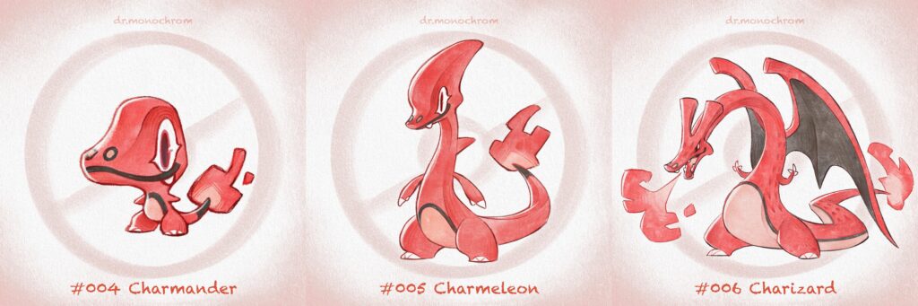 Charmander line (Kanto Pokédex redesign) [OC]