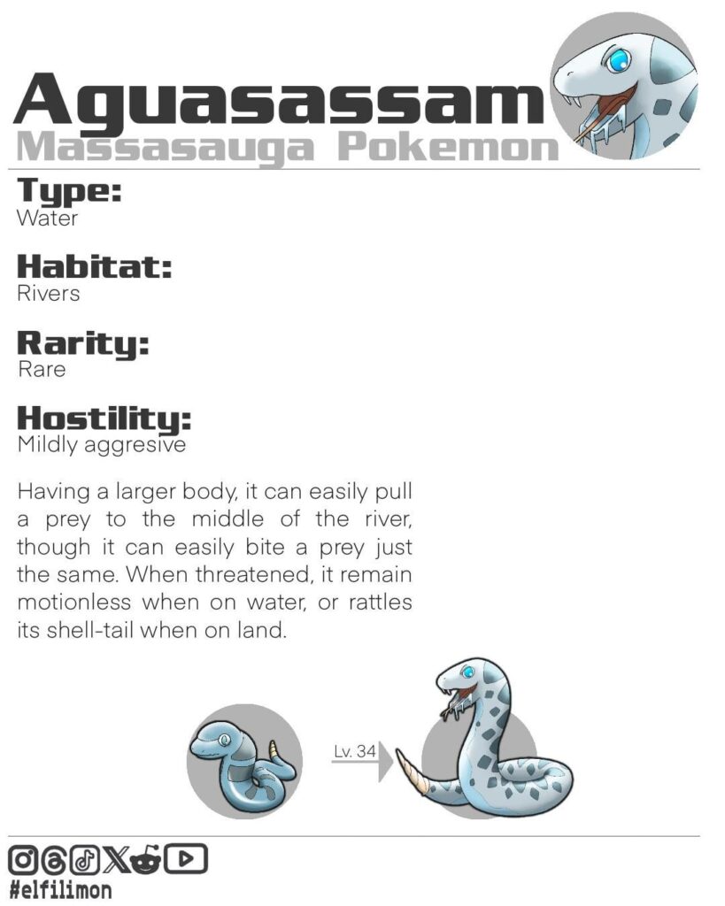 I chose Massasauga, because it has Agua when name is reversed. And the name means “Great River-Mouth “