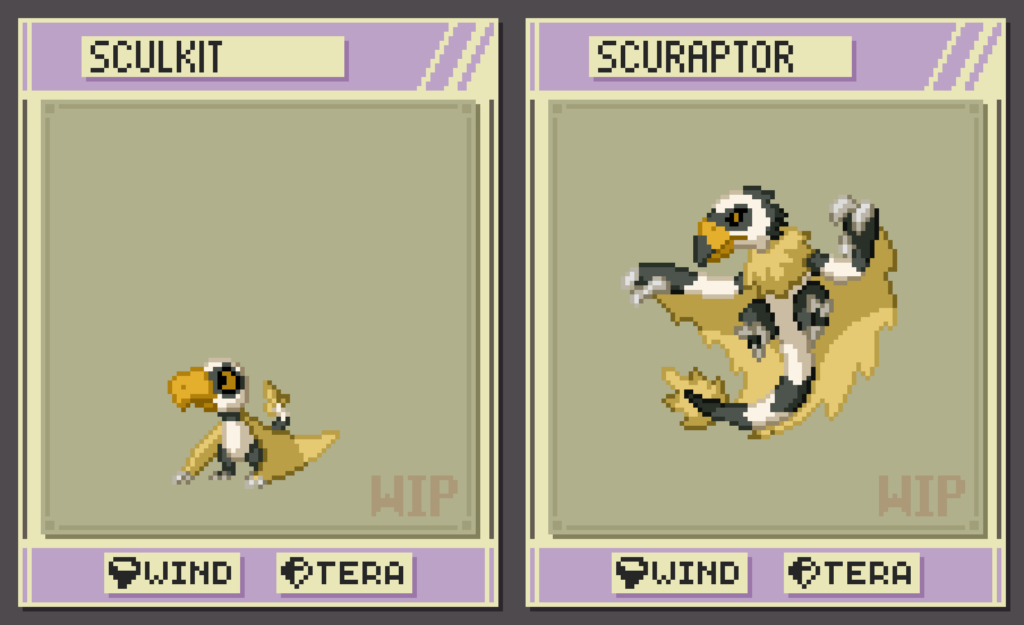 Two of the first monsters I made for my creature collector game - still not certain about the names