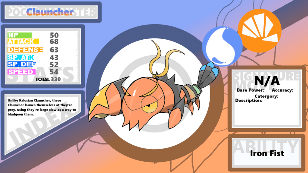 The Water Fist Pokémon: Variant Clauncher and the Massive Claw Pokémon: Variant Clawitzer