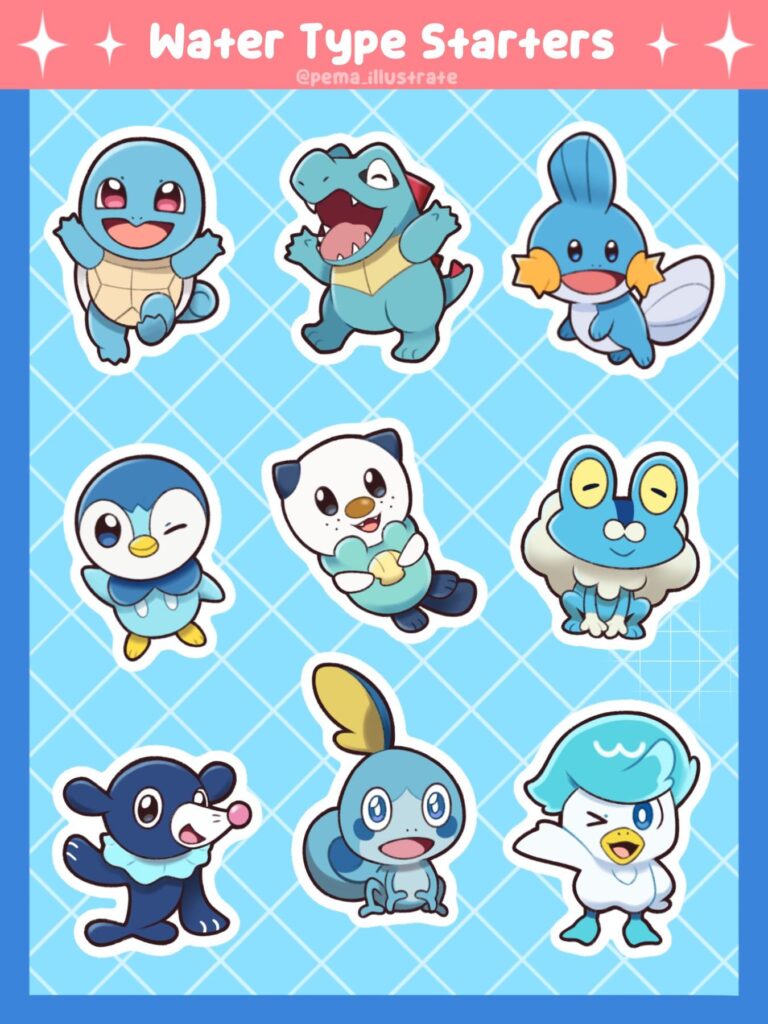 Water Starters Sticker Sheet I designed (OC)