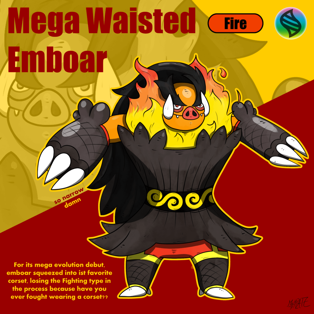 Mega Emboar with a slim waist