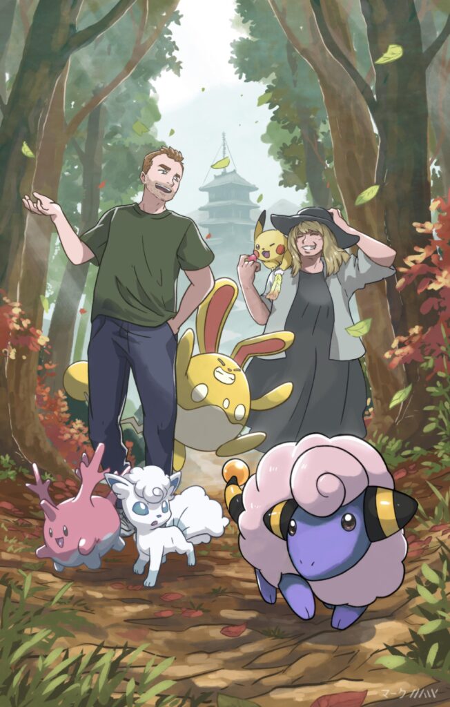 A commission I had completed of my nana and I on a journey in Japan!