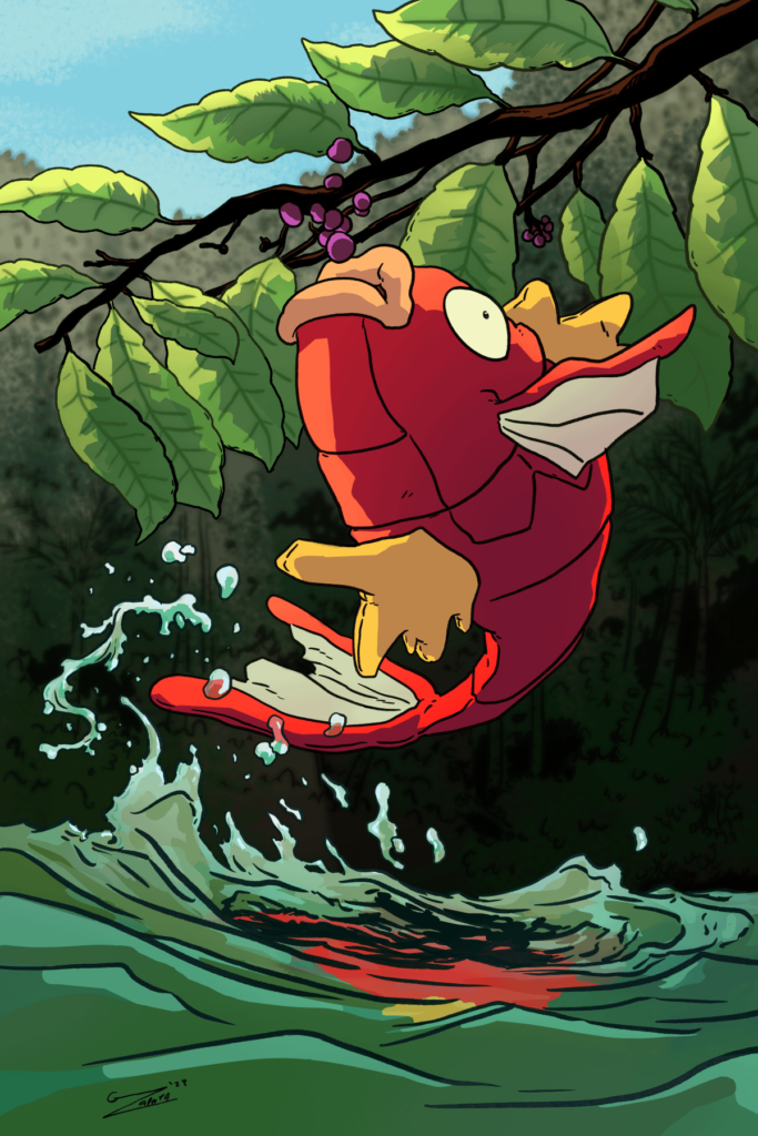 [OC] My daughter has the most interesting tastes for pokemon and was into Magikarp for a bit. This was one of my last drawings for 2024 but took me awhile to get the right colors