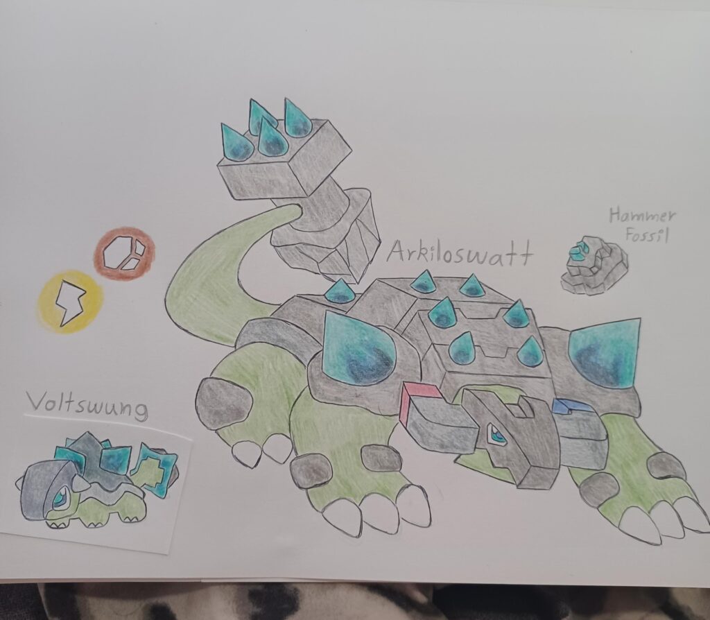 VOLTSWUNG & ARKILOSWATT . Both classified as the Hammer Charged Pokemon