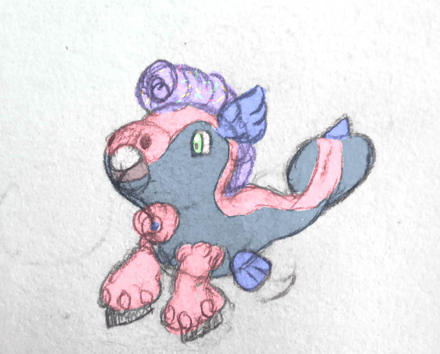 A cute fakemon colored in drawn on paper colored in ibis paint