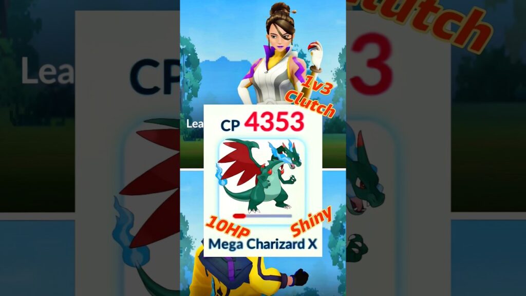 10HP Shiny Mega Charizard X 1v3 Clutch vs Leader Sierra! #pokemon #pokemongo #shorts #charizard