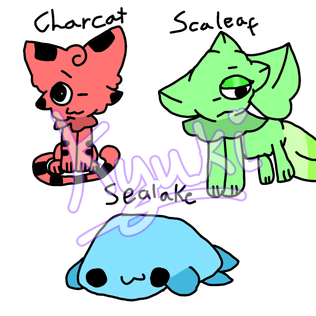 Redrew my starters for an old fakemon region. Which one would you choose?