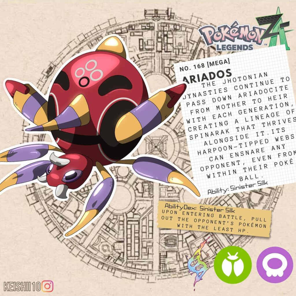 I had to take a weekend break to come up with this one! It was a challenge just to think of a possible way to make Ariados viable enough to take the mega slot and I think this ability does that in a niche way! I love how it turned out but was very unsure along the way!! Love ya!