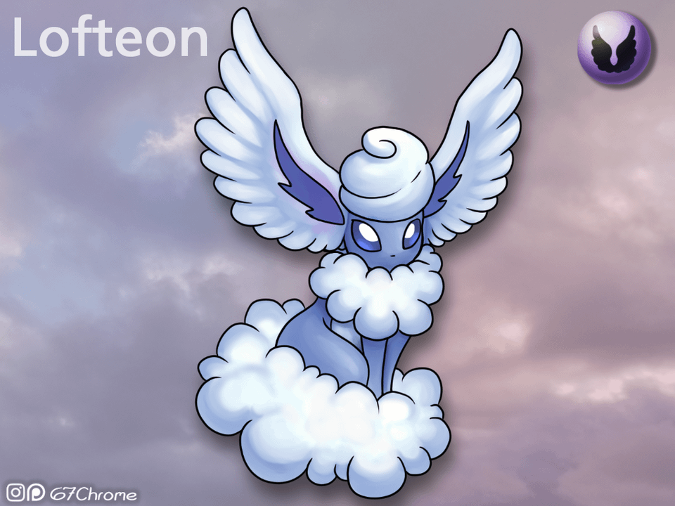 What if Eevee's flying-type evolution had a fluffy cloud tail it could zoom around on?
