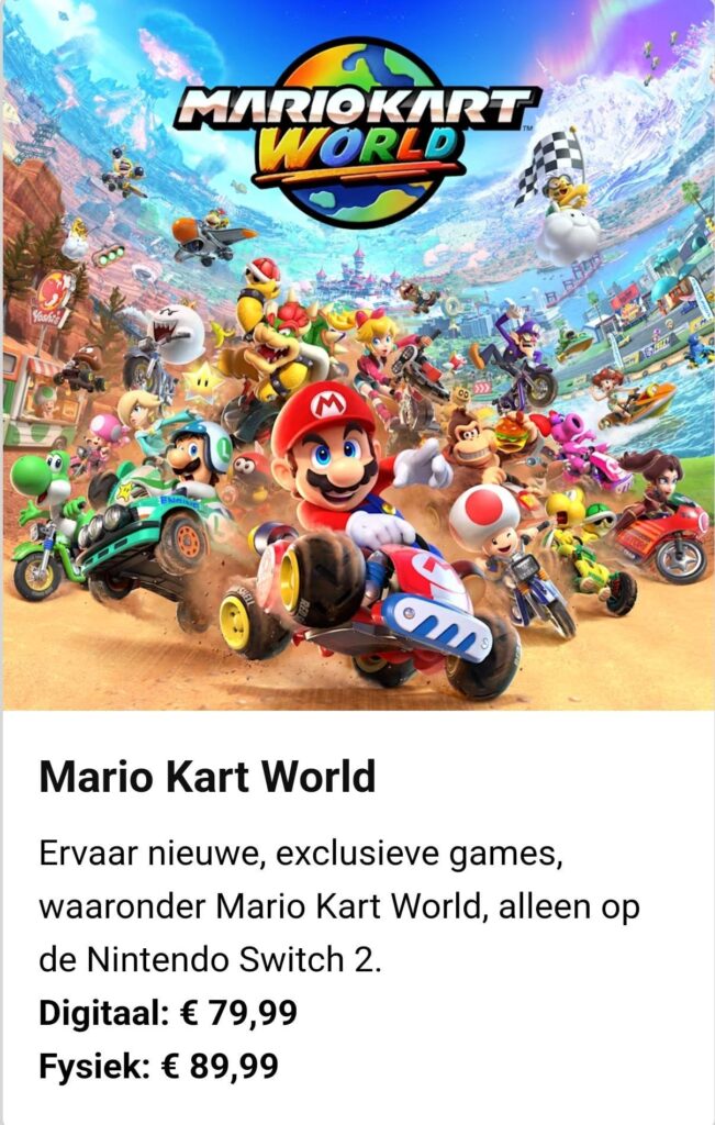 The physical version of Mario Kart World will be 90 euro