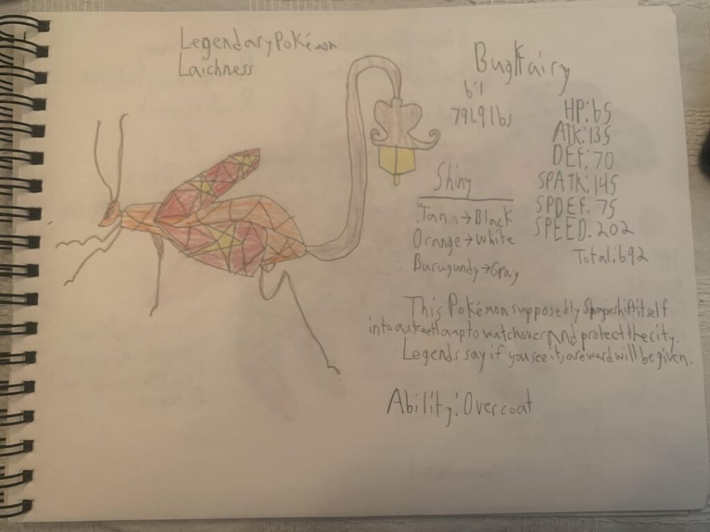 Feeling inspired by Pokétuber TrueGreen7, I gathered 10 different people (supposed to be 9, but it’s fine) to give me characteristics so I can make a Fakemon. I have made Laichness. It’s a combination of LAmp, ICHNEumoid, and derived from LoCHNESS.