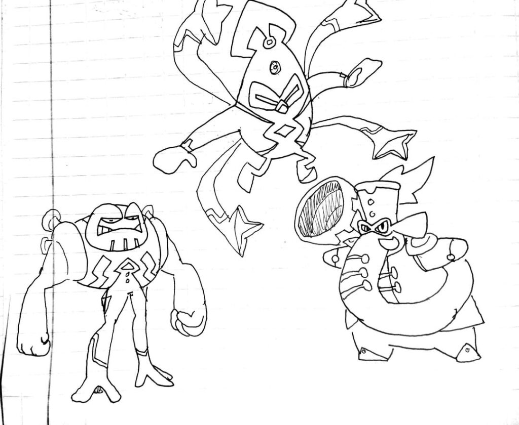 University was slow today , so I drew some rough drafts of my starters, some regional forms and my main rival.