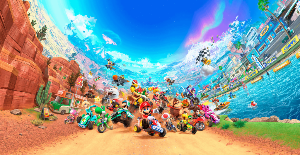 Mario Kart World key art reveals P-Switches, and hints that Nintendo is hiding a character