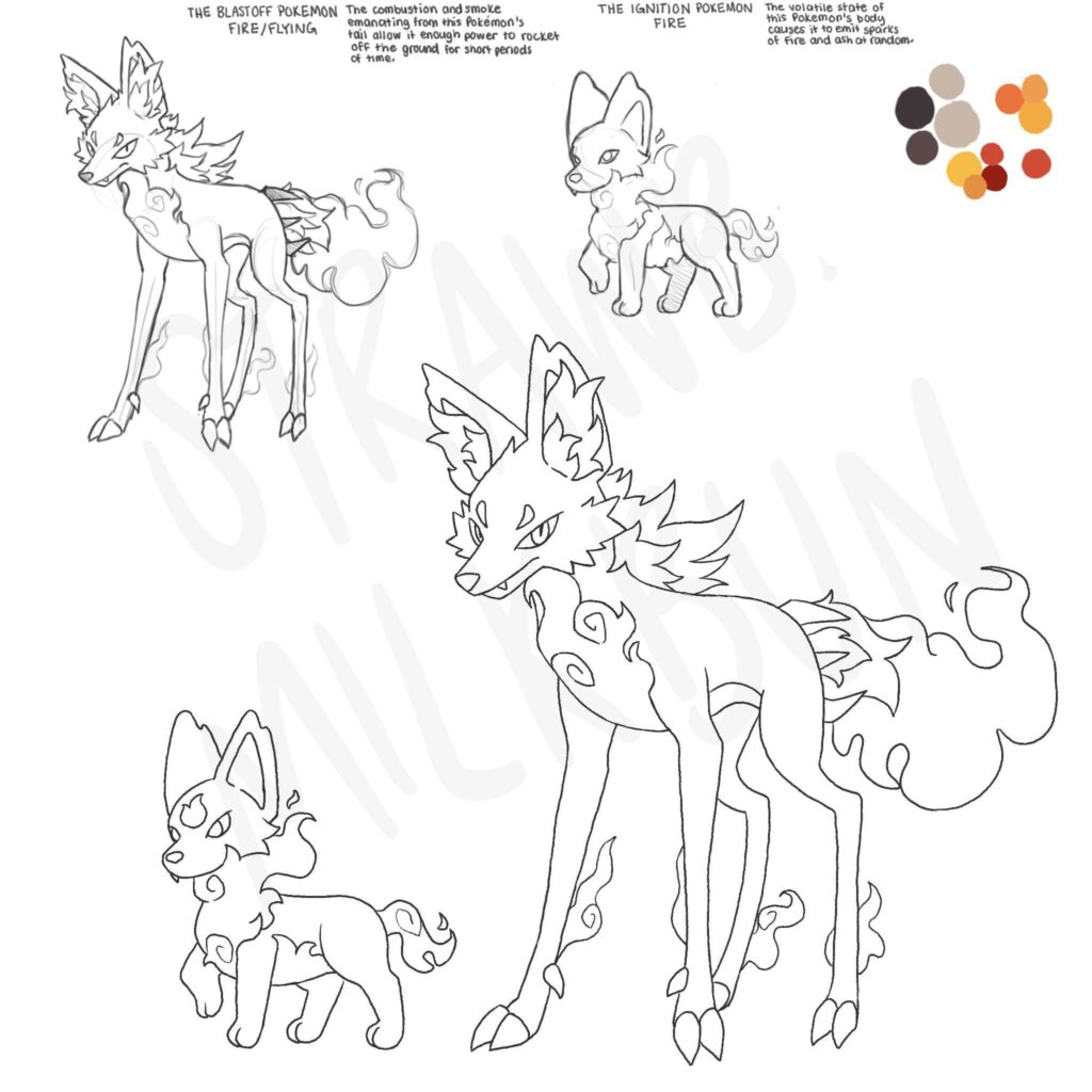 Help me name my Maned Wolf inspired, rocket-themed, fire/flying work-in-progress fakemon
