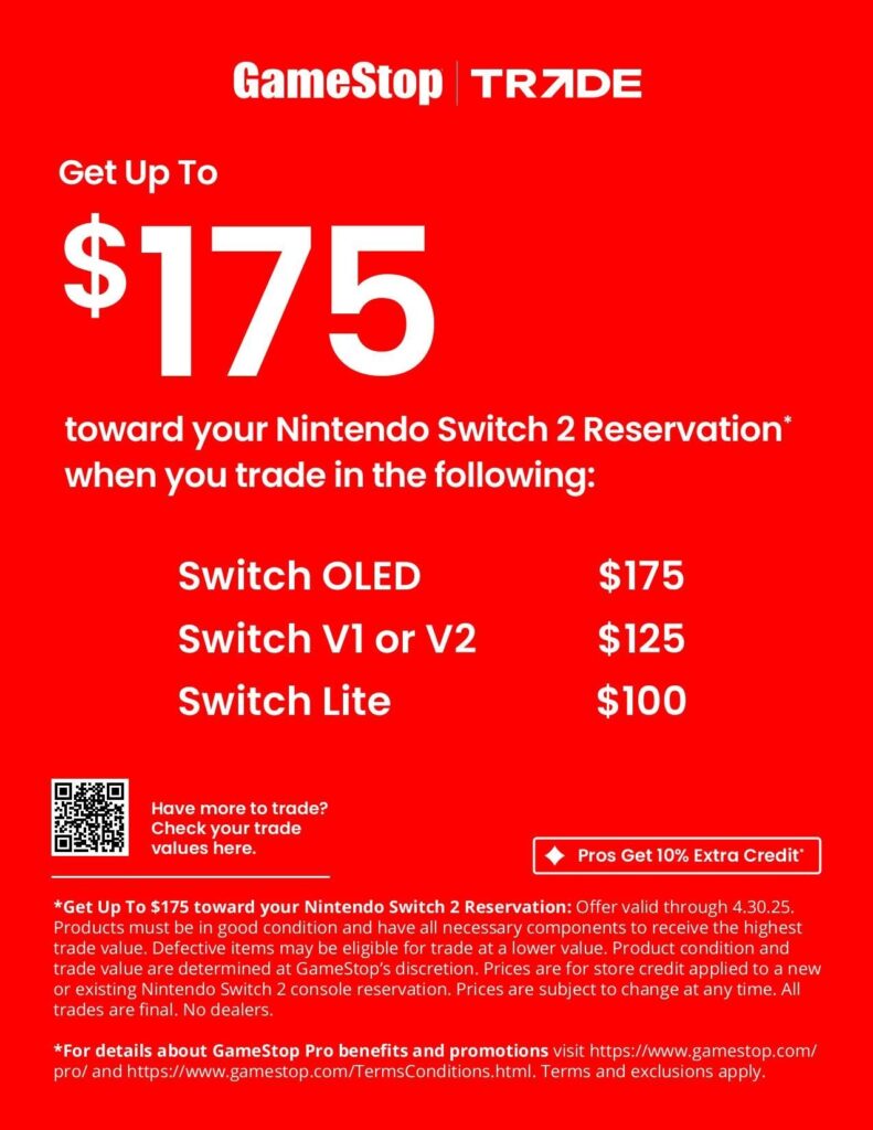 GameStop will give you up to $175 for your Switch 1 when you reserve a Switch 2