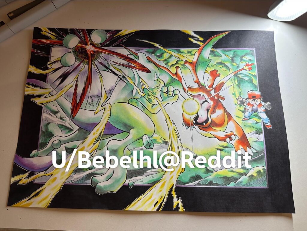 I drew Battle of Mewtwo and Charizard in Cerulean Cave.