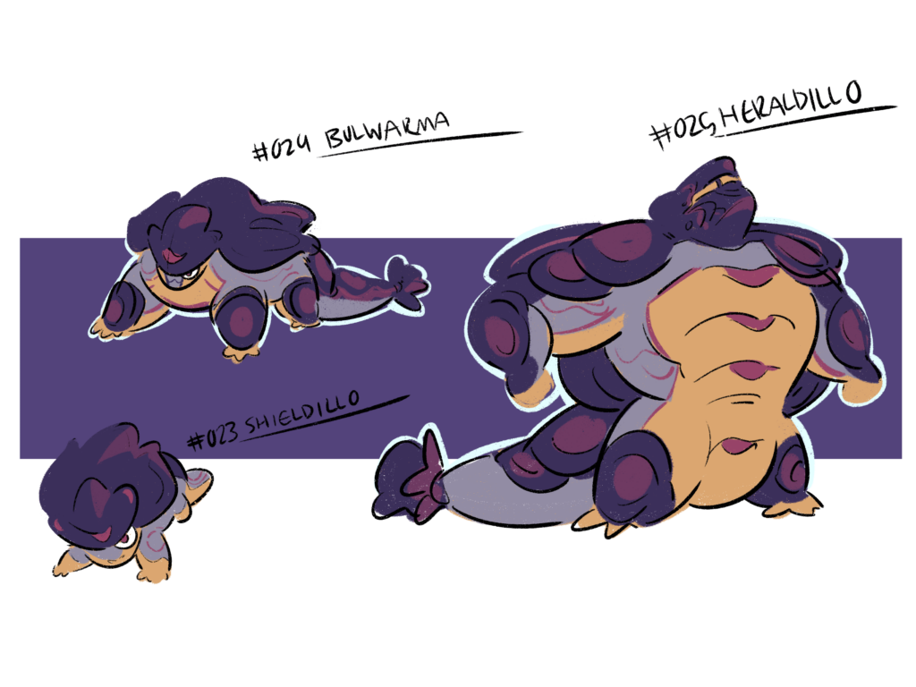 [OC] a line of dragon type…..armadillos?