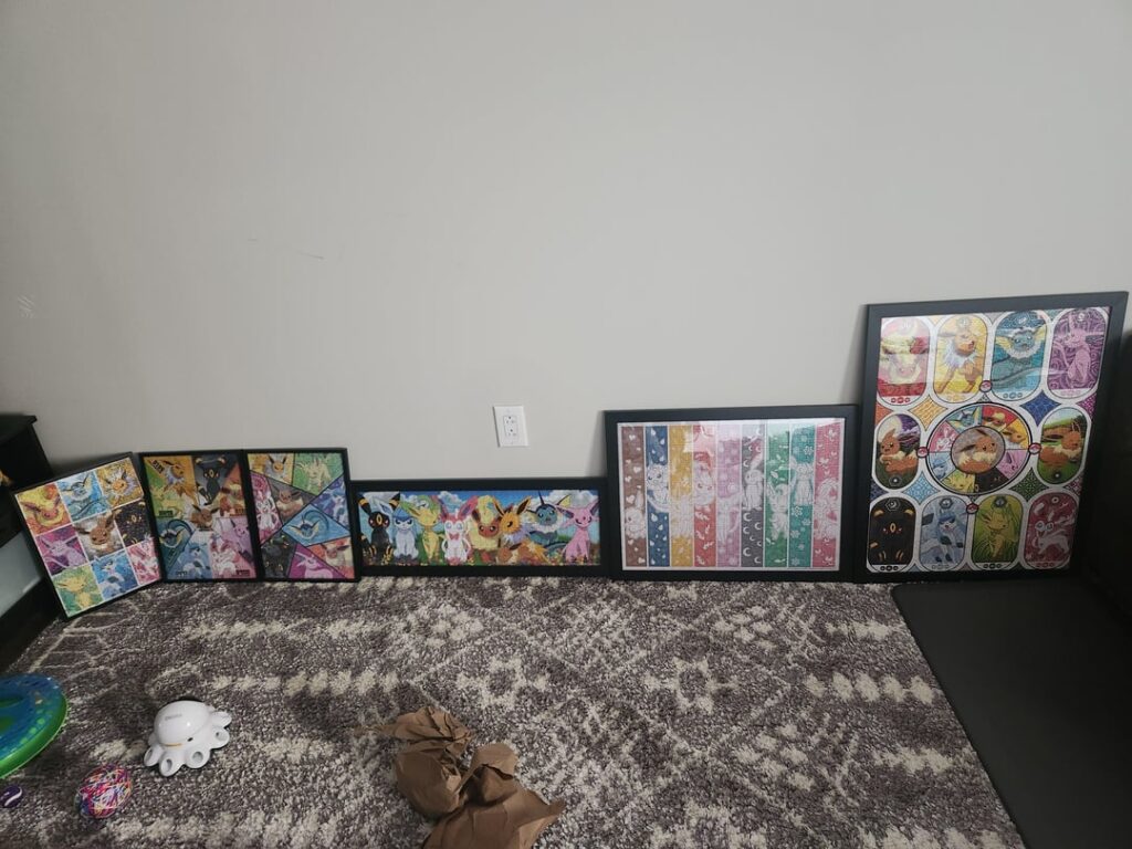 I framed all of the eeveelution puzzles I put together thus far