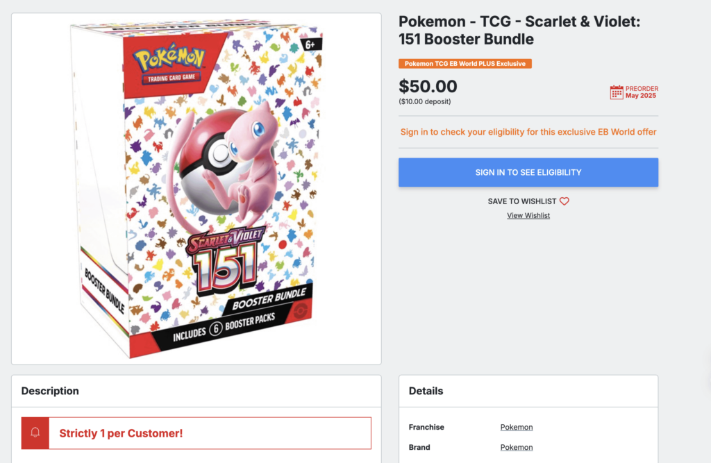 EB games be upping the scalper protection...