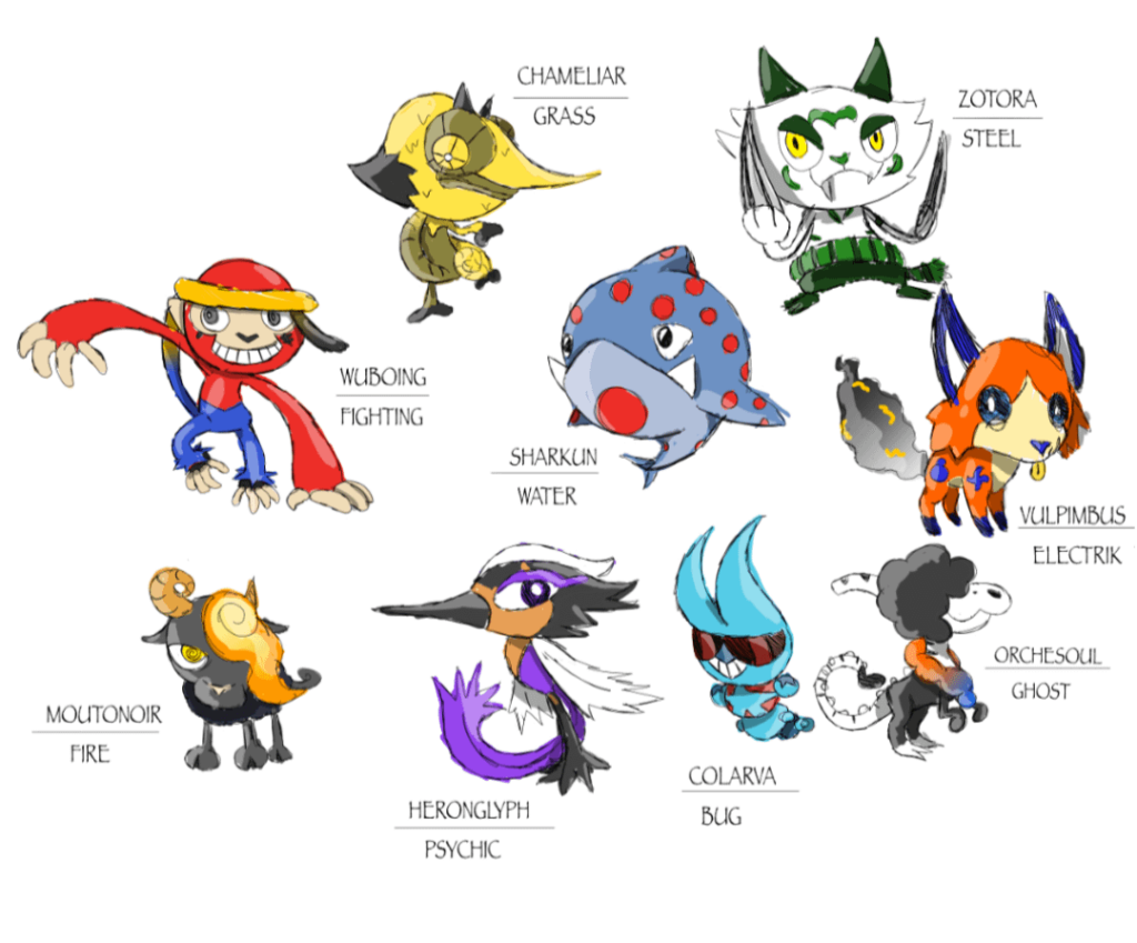 Some random Fakemon that surely have nothing to do with each others ( Just a Sketch, gonna post finished version and evolutions in a few days)