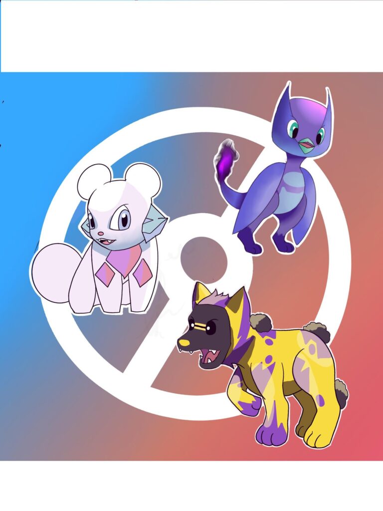 Three starter Pokémon I created for a region I’m making