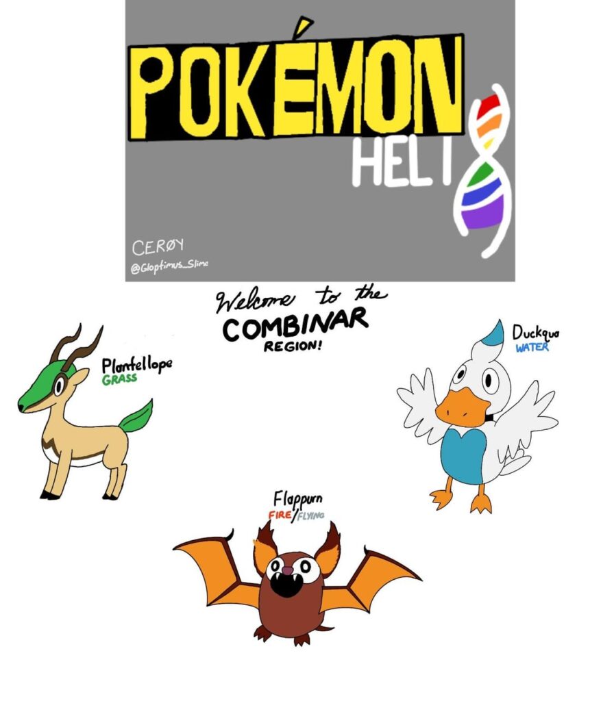 [OC] introducing the starters to my fakemon region. As well as a bio on two new types.