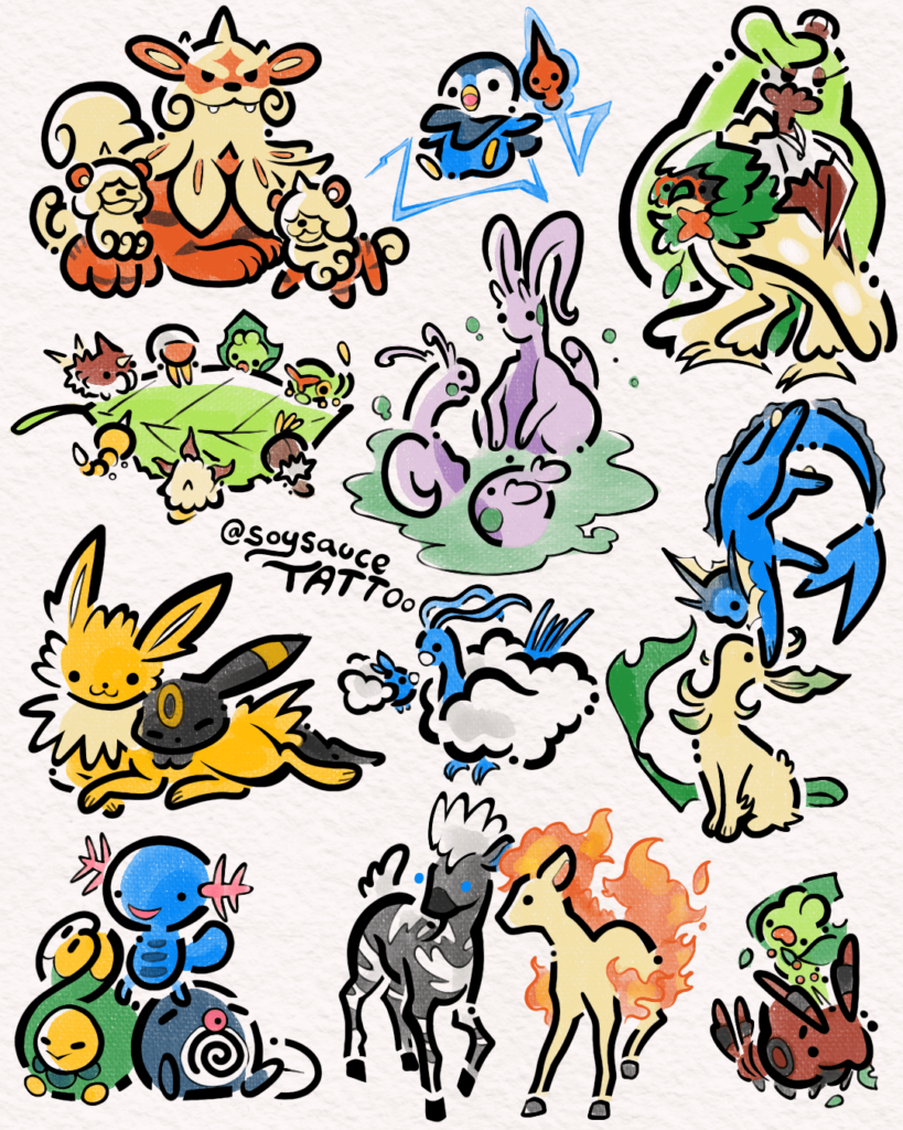 [oc] im back with more Pokemon tattoo designs!