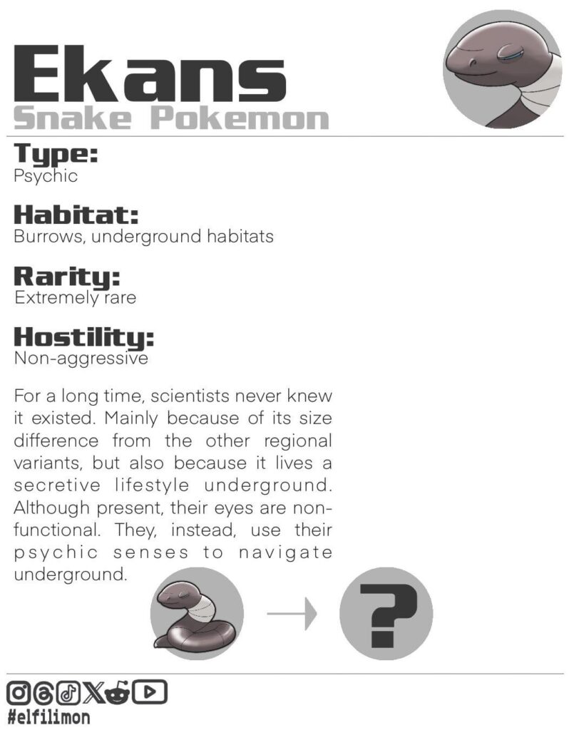 Based on a Blind snake, here’s the smallest Ekans yet, a Psychic-type