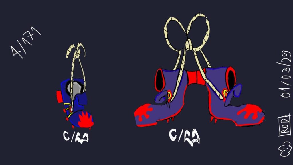 Shoes that have been animated by some sinister force, they like to kick ass. Dark and fighting types.