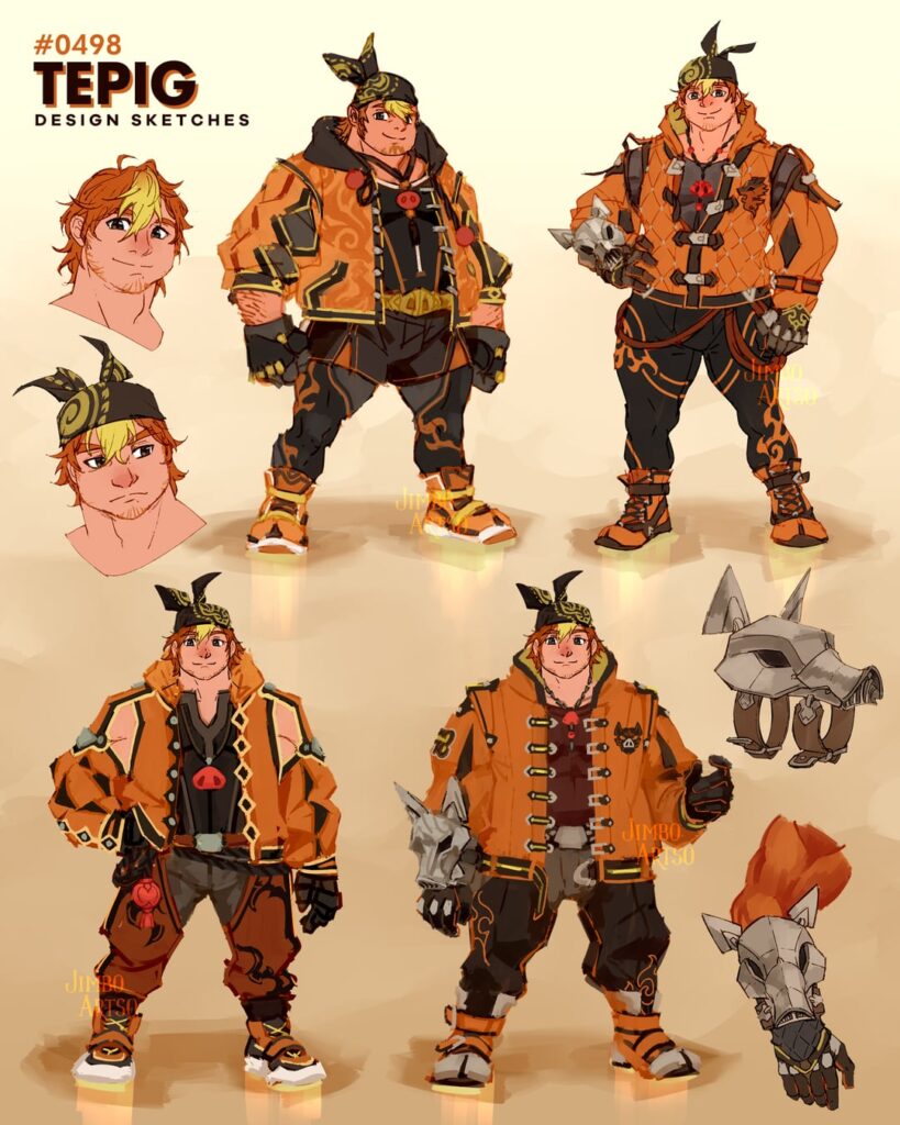 (OC) Tepig Gijinka Design Sketches. Made with a Fantasy RPG aesthetic in mind. What do you think?