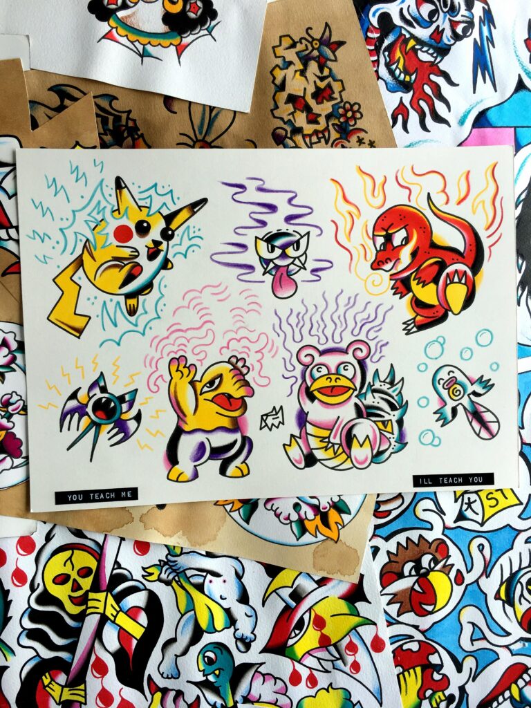 Pokemon themed tattoo flash sheet by me!