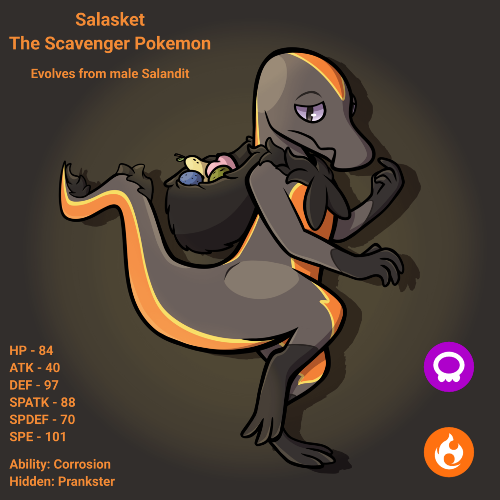 Salasket, The Scavenger Pokemon (Fan Evolution of Salandit)
