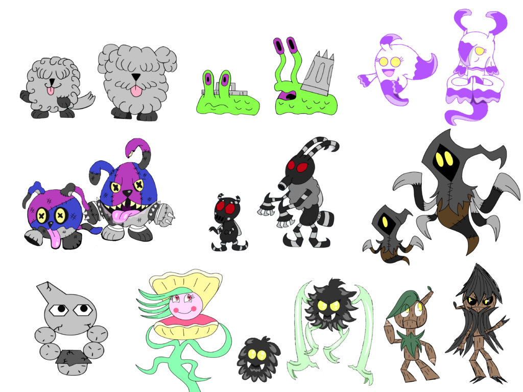 I have been drawing a lot of Fakemon lately! Here is my Fakedex so far! (art by me)