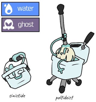 Sinistea's convergent which is a washing bucket, a fruit bat and a long necked dragon type eeveelution -wyrmeon!