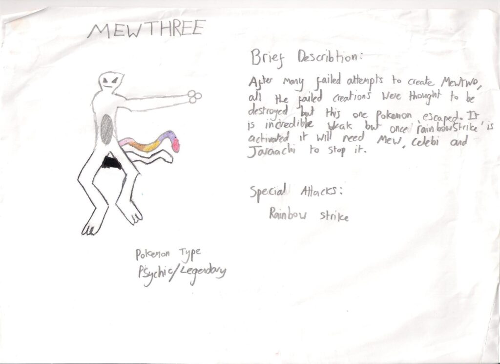 Drew this Mewthree when I was 12 years old (23 years ago).